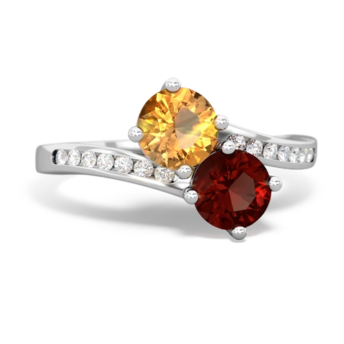 citrine-garnet two stone channel ring