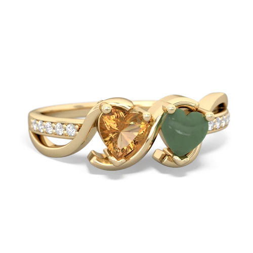 citrine-jade double heart ring