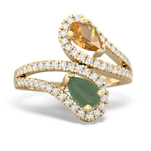 citrine-jade pave swirls ring