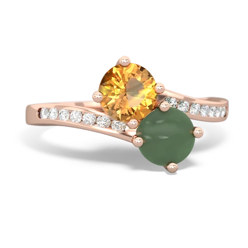 citrine-jade two stone channel ring