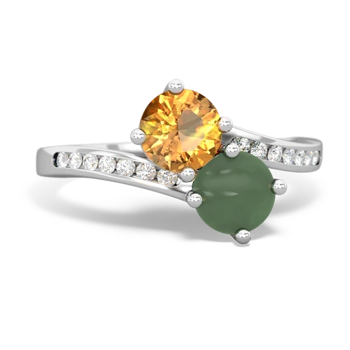 citrine-jade two stone channel ring
