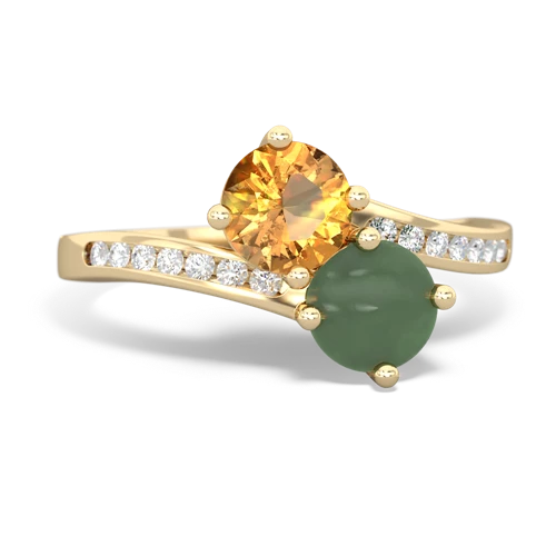 citrine-jade two stone channel ring