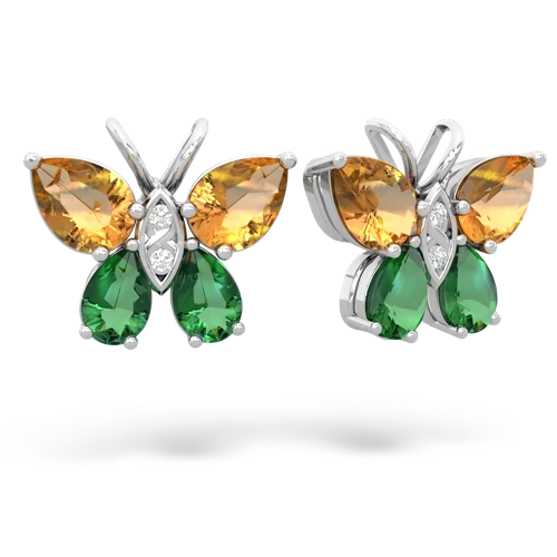 citrine-lab emerald butterfly earrings