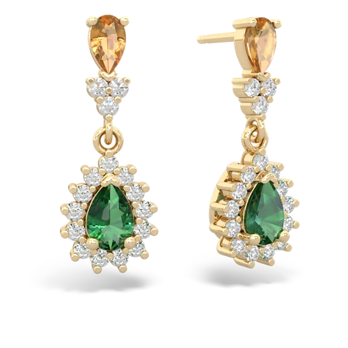 citrine-lab emerald dangle earrings
