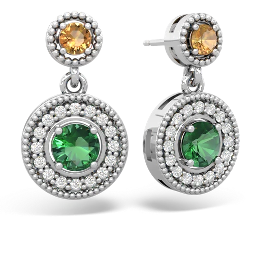 citrine-lab emerald halo earrings