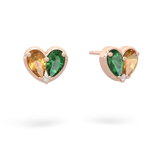 citrine-lab emerald one heart earrings