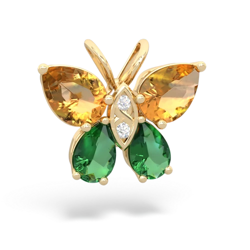 citrine-lab emerald butterfly pendant