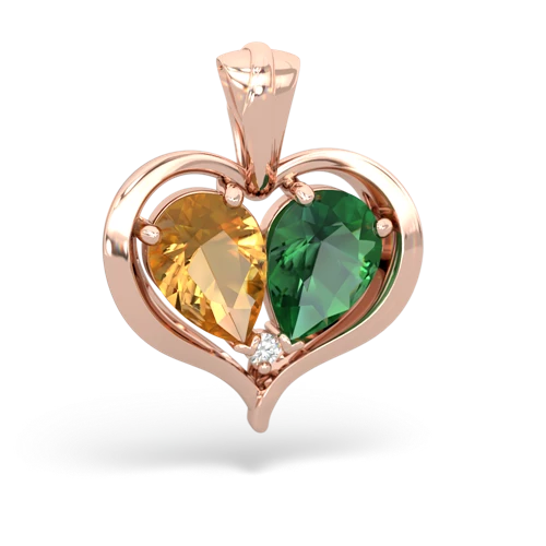 citrine-lab emerald half heart whole pendant