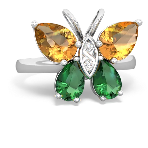 citrine-lab emerald butterfly ring