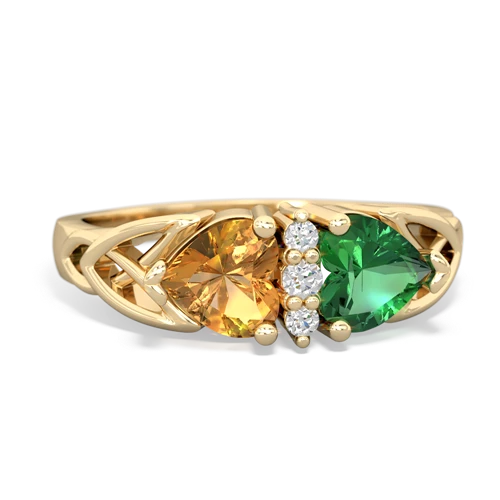 citrine-lab emerald celtic ring