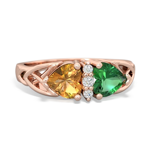 citrine-lab emerald celtic ring