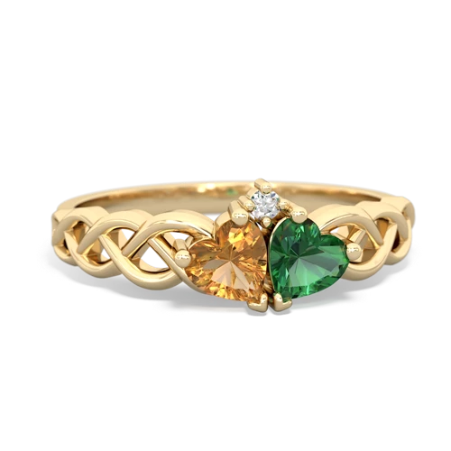 citrine-lab emerald celtic braid ring
