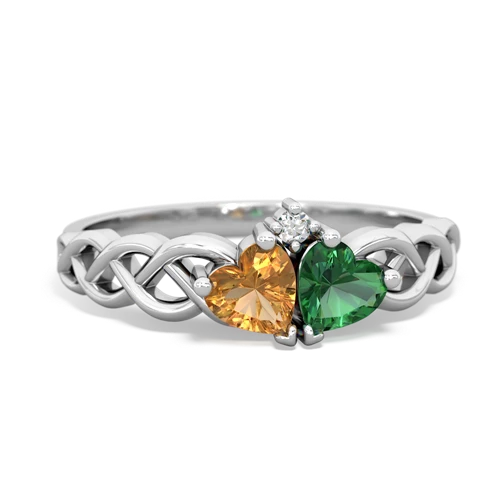 citrine-lab emerald celtic braid ring