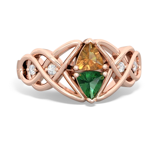 citrine-lab emerald celtic knot ring
