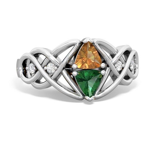 citrine-lab emerald celtic knot ring