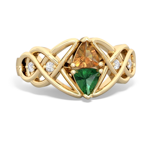 citrine-lab emerald celtic knot ring