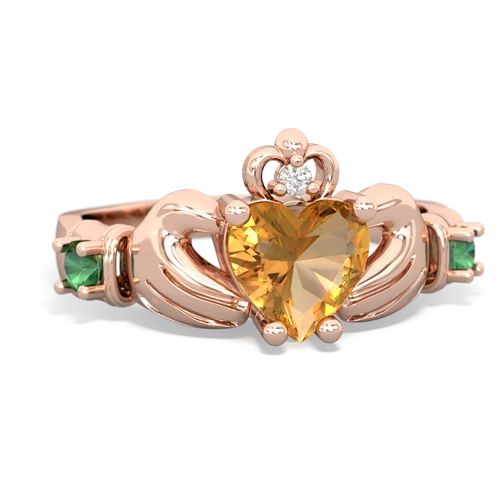 Citrine Genuine Citrine with Lab Created Emerald and Lab Created Pink Sapphire Claddagh ring Ring