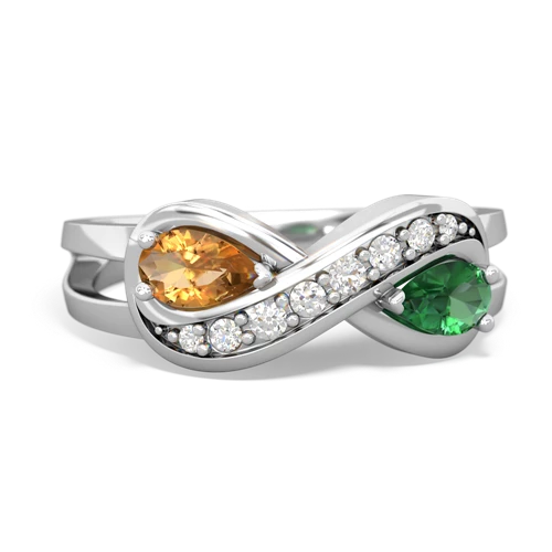 citrine-lab emerald diamond infinity ring