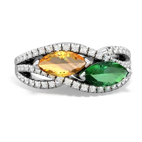 citrine-lab emerald double heart ring