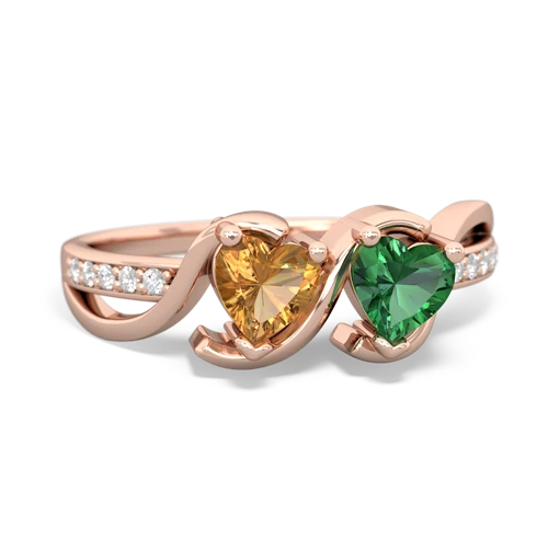citrine-lab emerald double heart ring