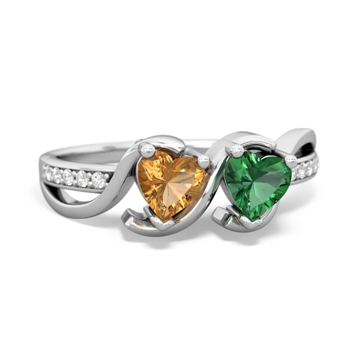 citrine-lab emerald double heart ring