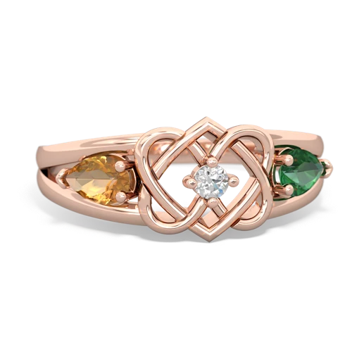 citrine-lab emerald double heart ring