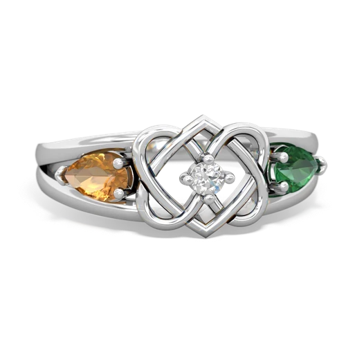 citrine-lab emerald double heart ring