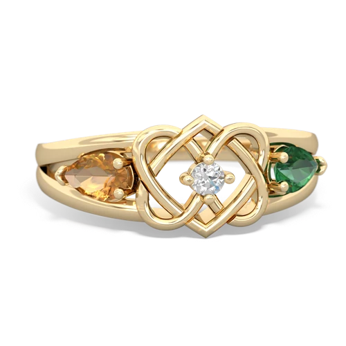 citrine-lab emerald double heart ring