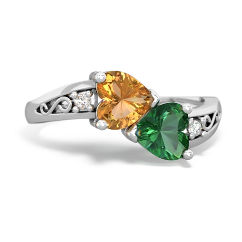 citrine-lab emerald filligree ring