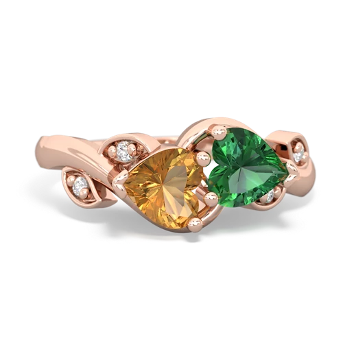citrine-lab emerald floral keepsake ring