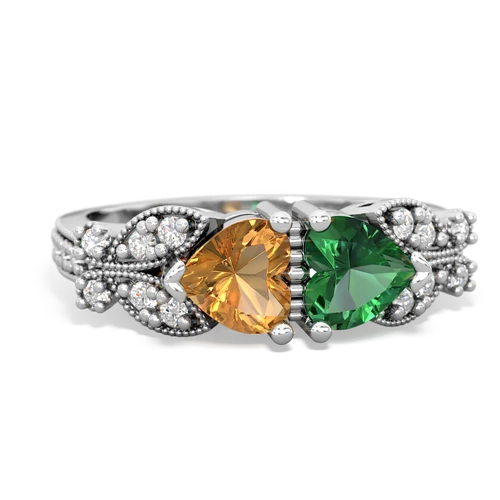citrine-lab emerald keepsake butterfly ring