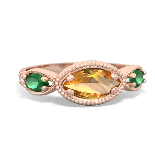 citrine-lab emerald milgrain marquise ring