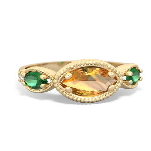 Citrine Genuine Citrine with Lab Created Emerald and Genuine Citrine Antique Style Keepsake ring Ring