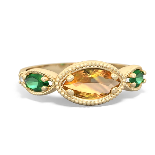 citrine-lab emerald milgrain marquise ring