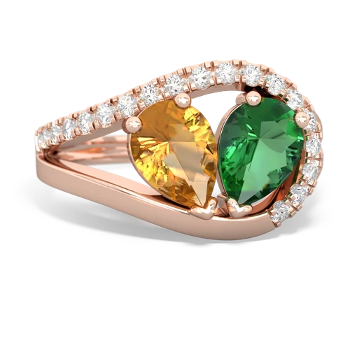 citrine-lab emerald pave heart ring