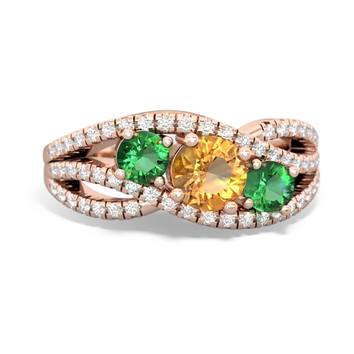 citrine-lab emerald three stone pave ring