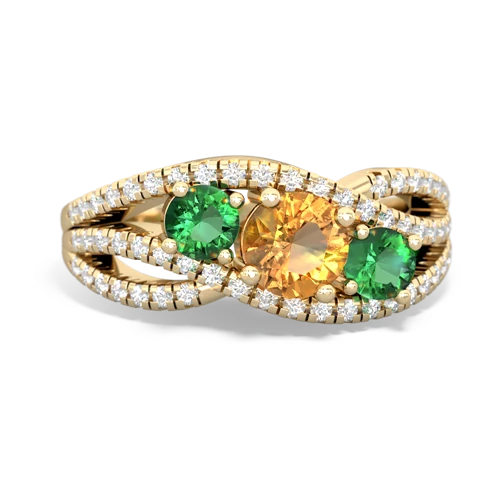 citrine-lab emerald three stone pave ring