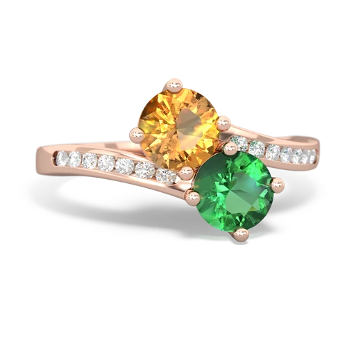 citrine-lab emerald two stone channel ring