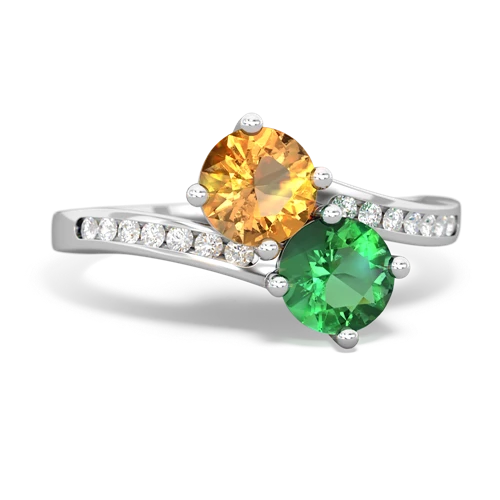 citrine-lab emerald two stone channel ring