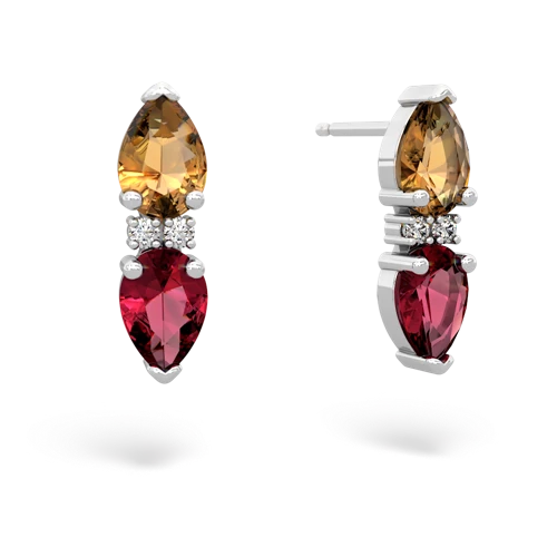 citrine-lab ruby bowtie earrings