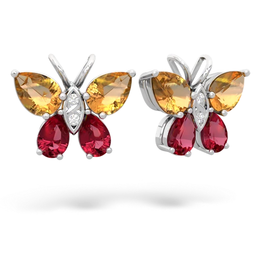citrine-lab ruby butterfly earrings