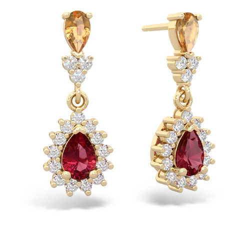 citrine-lab ruby dangle earrings