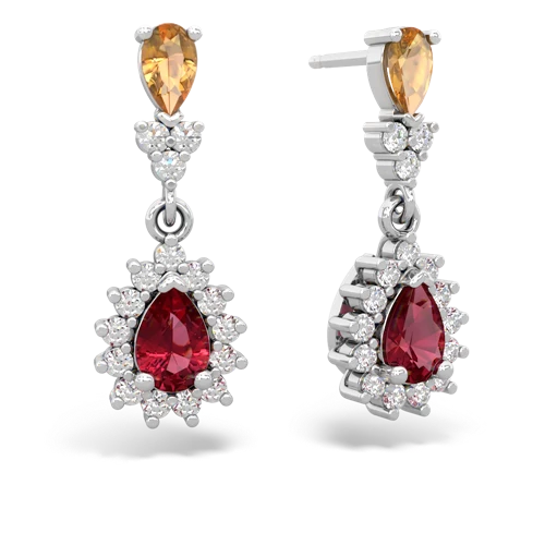 citrine-lab ruby dangle earrings