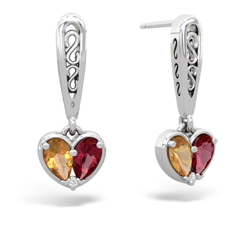 citrine-lab ruby filligree earrings