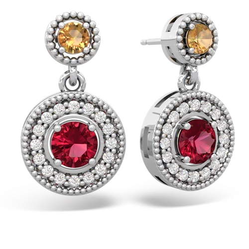 citrine-lab ruby halo earrings