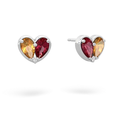 citrine-lab ruby one heart earrings