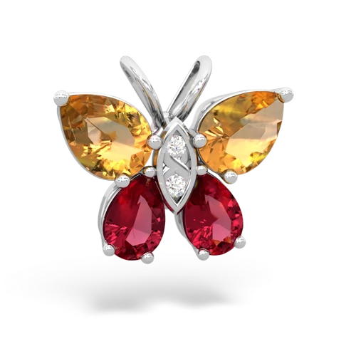 citrine-lab ruby butterfly pendant