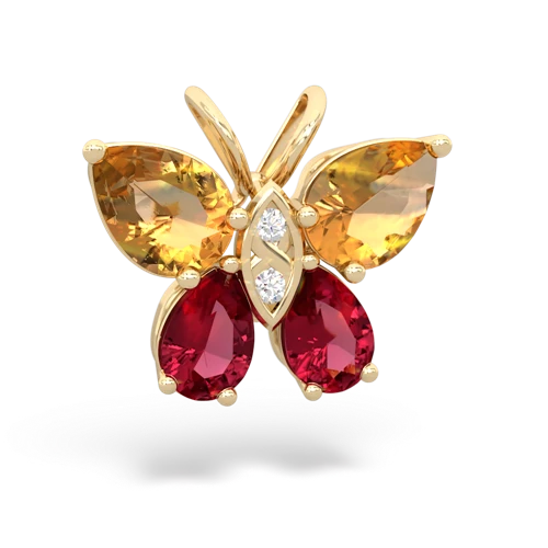 citrine-lab ruby butterfly pendant