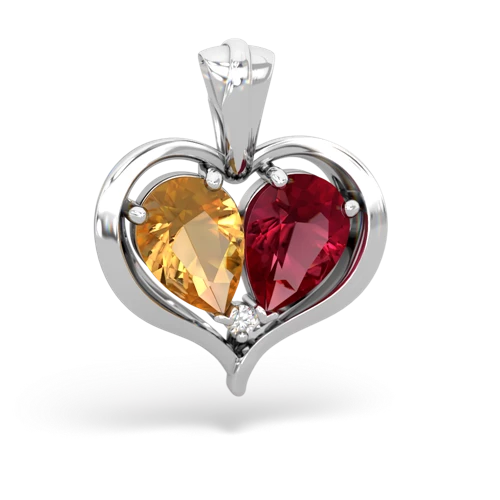 citrine-lab ruby half heart whole pendant