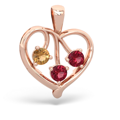 citrine-lab ruby love heart pendant